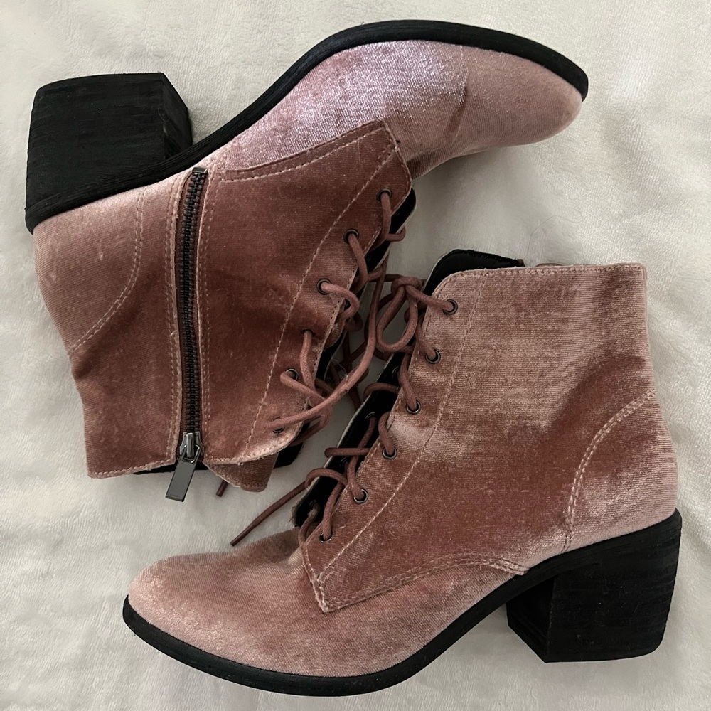 DOLCE VITA Pink Velvet Lace-Up Booties